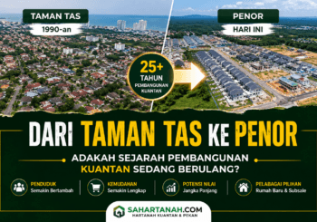 Infografik perbandingan pembangunan Taman Tas dan Penor di Kuantan berdasarkan trend perkembangan kawasan kediaman.